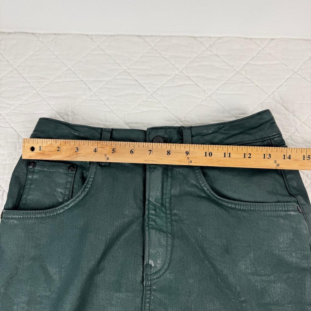 Pilcro Anthropologie Coated Denim Pencil Skirt Green Metallic High‎ Rise Size 4 - Picture 6 of 11